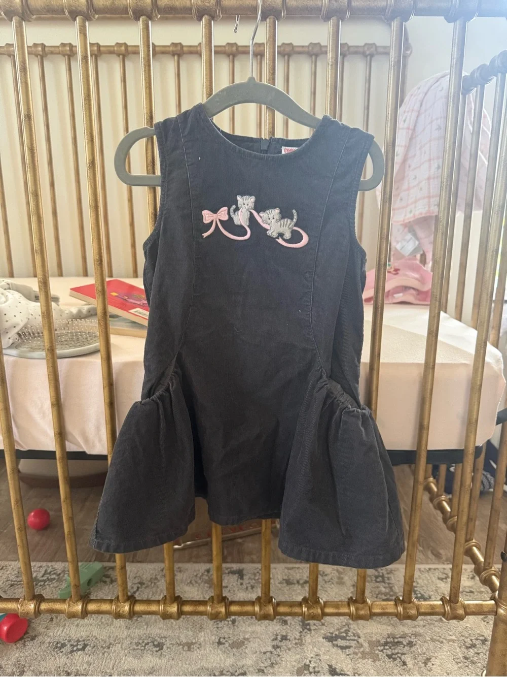Gymboree Black Sleeveless Dress with Pink Kitty Ribbon Embroidery